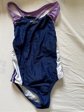 🏊♀️ EEUC Speedo Girls' Navy and Purple One-Piece Swimsuit SZ 7
